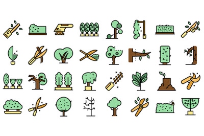 Tree trimming icons set line color vector