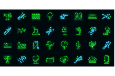 Tree trimming icons set vector neon