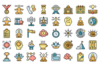 Concentration icons set line color vector