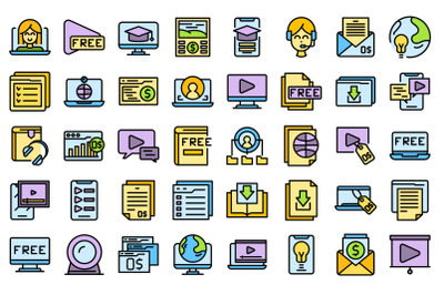 Free course icons set line color vector