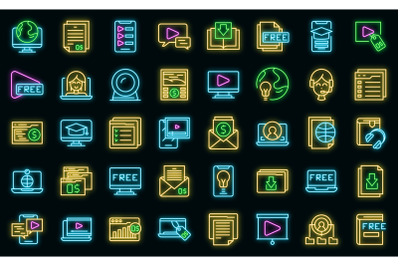 Free course icons set vector neon