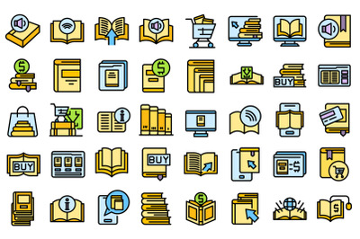 Online bookstore icons set line color vector