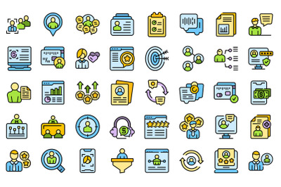 Know your client icons set line color vector