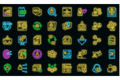 Know your client icons set vector neon