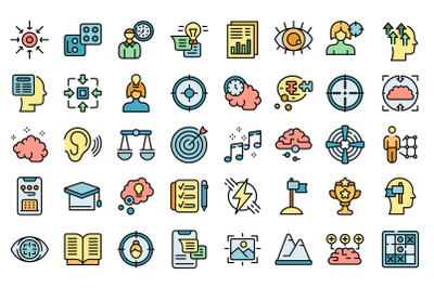 Concentration of attention icons set line color vector