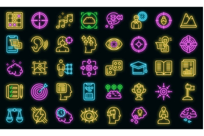 Concentration of attention icons set vector neon