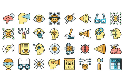 Visual perception icons set line color vector