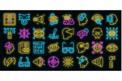 Visual perception icons set vector neon