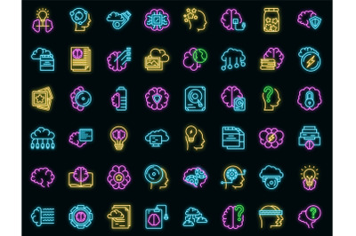 Memory icons set vector neon