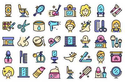 Beauty parlor icons set line color vector