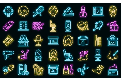 Beauty parlor icons set vector neon