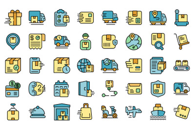 Fast shipping icons set line color vector