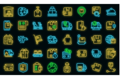 Fast shipping icons set vector neon