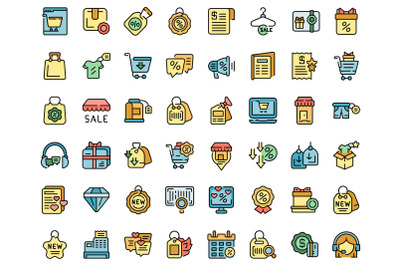 New price icons set line color vector