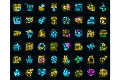 New price icons set vector neon