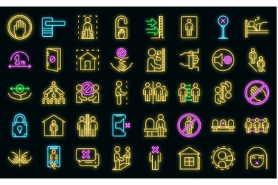 Avoid contact icons set vector neon