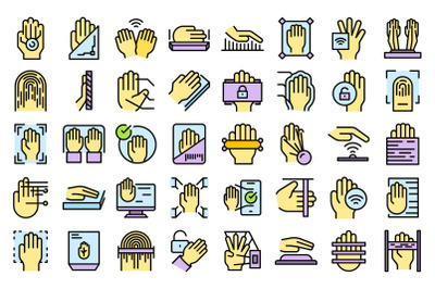 Palm scanning icons set line color vector