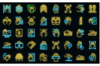 Palm scanning icons set vector neon