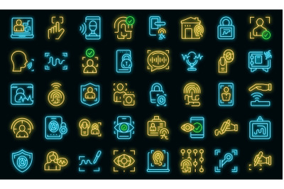 Handwriting identification icons set vector neon