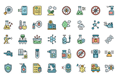 Chemical control icons set line color vector