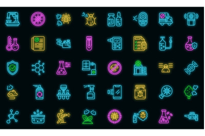 Chemical control icons set vector neon