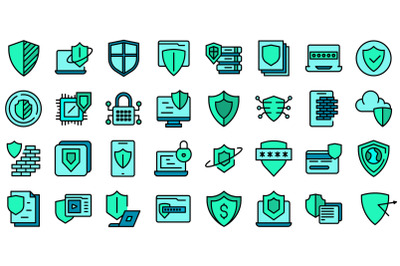 Active protection icons set line color vector