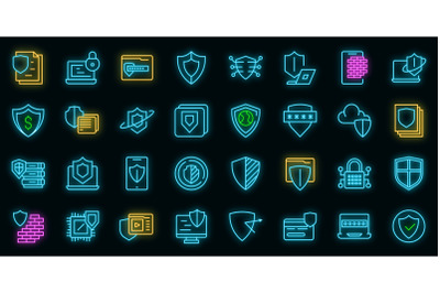 Active protection icons set vector neon