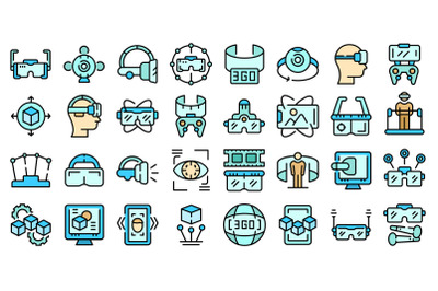 Vr platform icons set line color vector