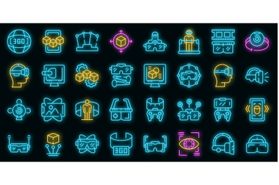 Vr platform icons set vector neon