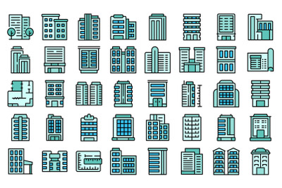 Multistory building icons set line color vector