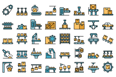 Serial production icons set line color vector