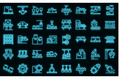 Serial production icons set vector neon