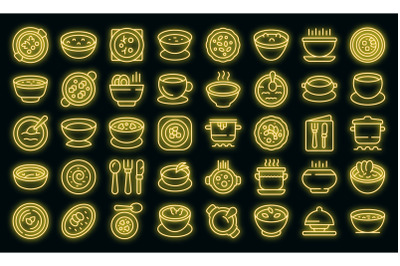 Cream soup icons set vector neon