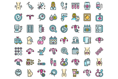 Reproductive health icons set line color vector