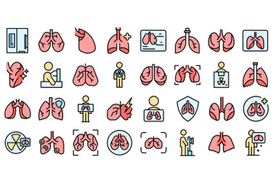 Fluorography icons set line color vector