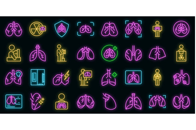 Fluorography icons set vector neon