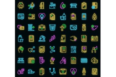 Medical examination icons set vector neon