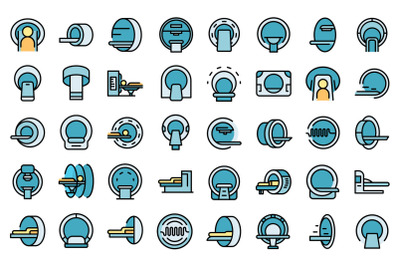 Magnetic resonance tomography icons set line color vector