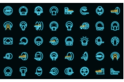 Magnetic resonance tomography icons set vector neon