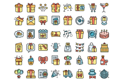 Birthday gift icons set vector flat