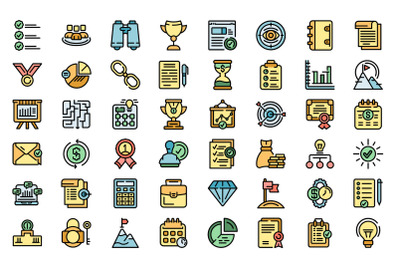 Successful business icons set vector flat