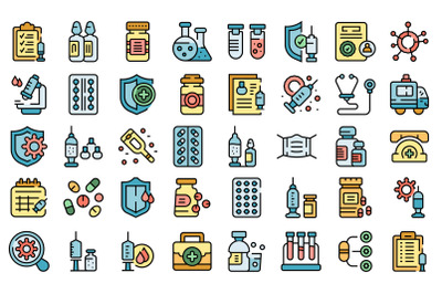 Antiviral medicines icons set vector flat