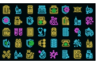 Antiviral medicines icons set vector neon