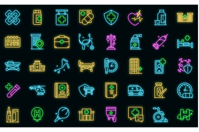 Hospitalization icons set vector neon