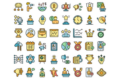 Motivational speaker icons set vector flat