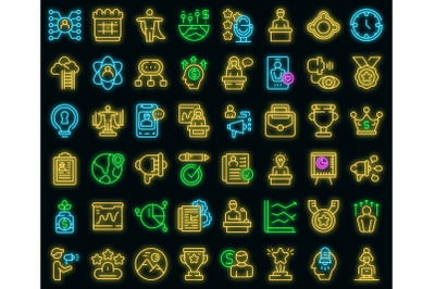 Motivational speaker icons set vector neon