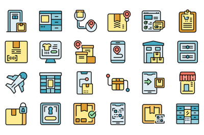 Self-service parcel delivery icons set vector flat