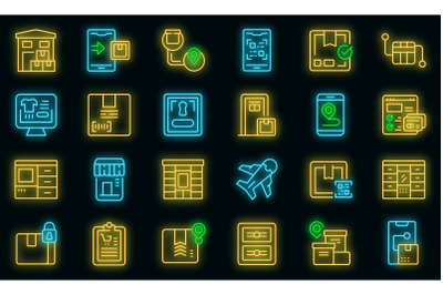 Self-service parcel delivery icons set vector neon