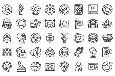 Influencer icons set outline vector. Video subscribe