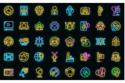 Influencer icons set vector neon